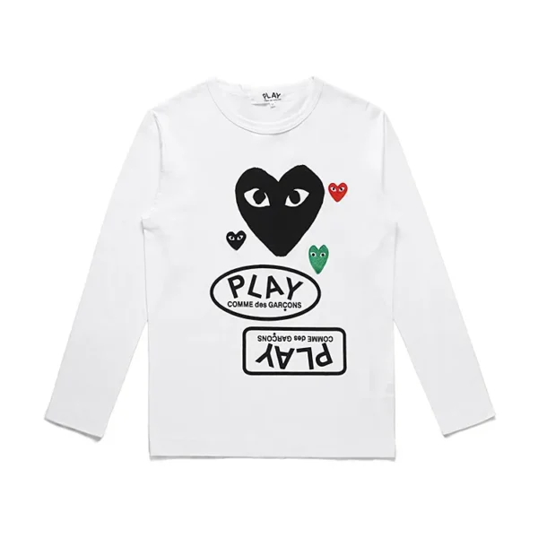 Comme Des Garcons Play Black Multi Logo Longsleeve Shirt White