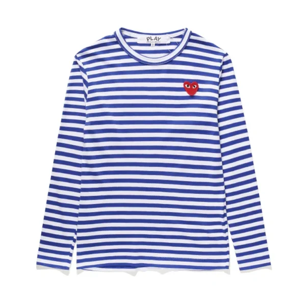 Comme Des Garcons Play Heart Stripped Longsleeve Shirt Blue