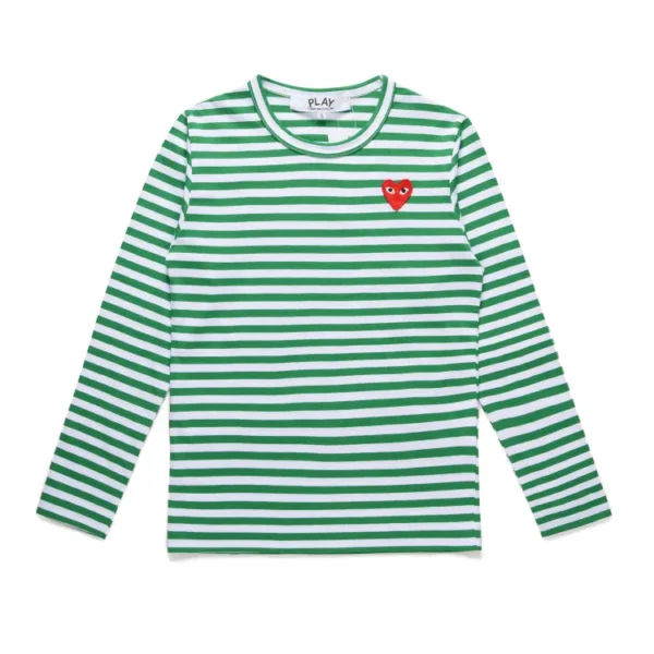 Comme Des Garcons Play Heart Stripped Longsleeve Shirt Green