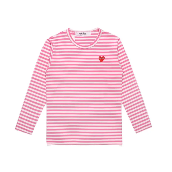 Comme Des Garcons Play Heart Stripped Longsleeve Shirt Pink